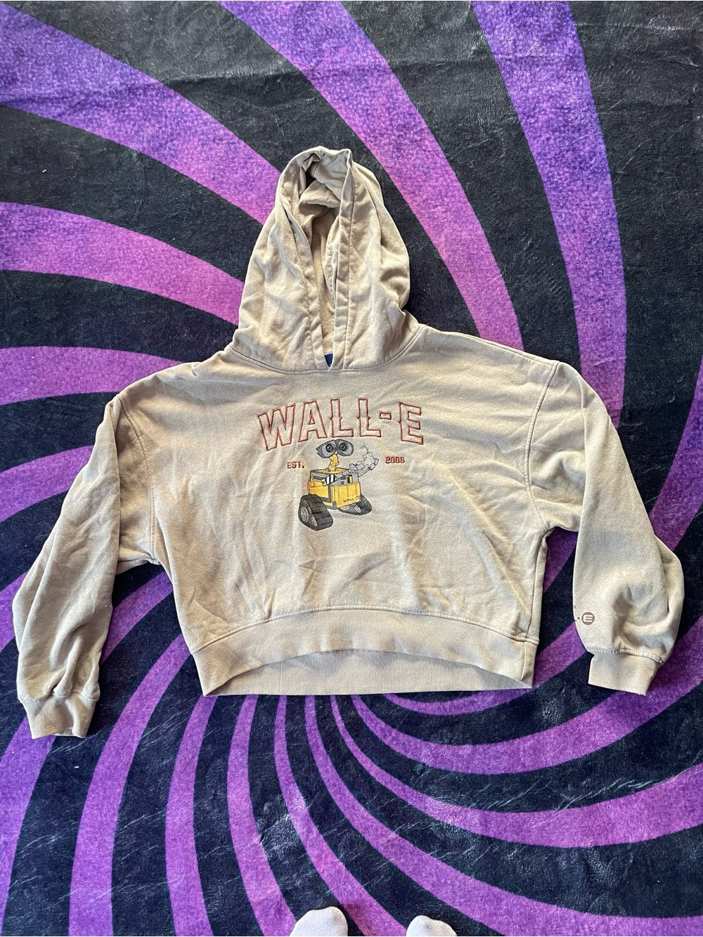 Wall-E Graphic Cropped Hoodie - Beige